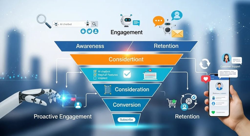 Proactive Engagement & Retention in an AI Chatbot Marketing Funnel